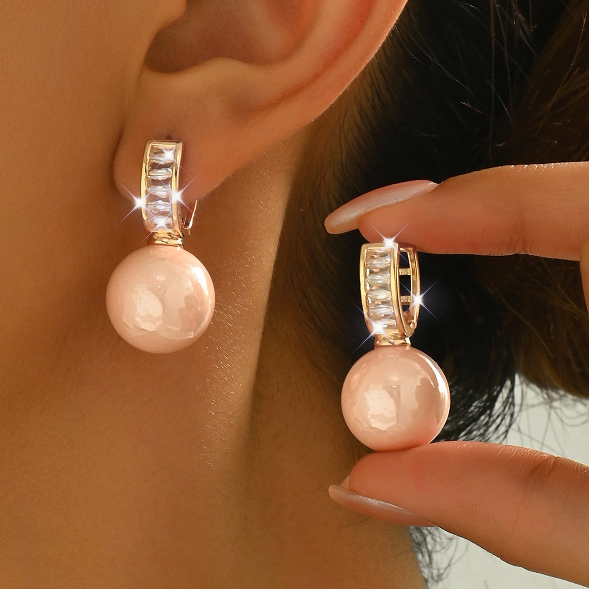 Dusty Pink jewelry,Geometric jewelry,Dusty Pink Alloy Round Design Earrings