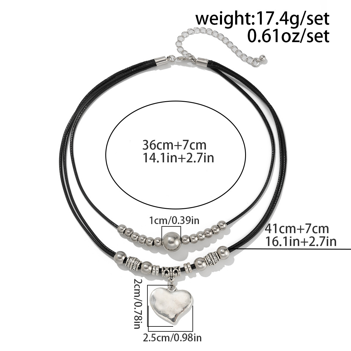Silver jewelry,Heart Alloy Detail Silver Color Necklace