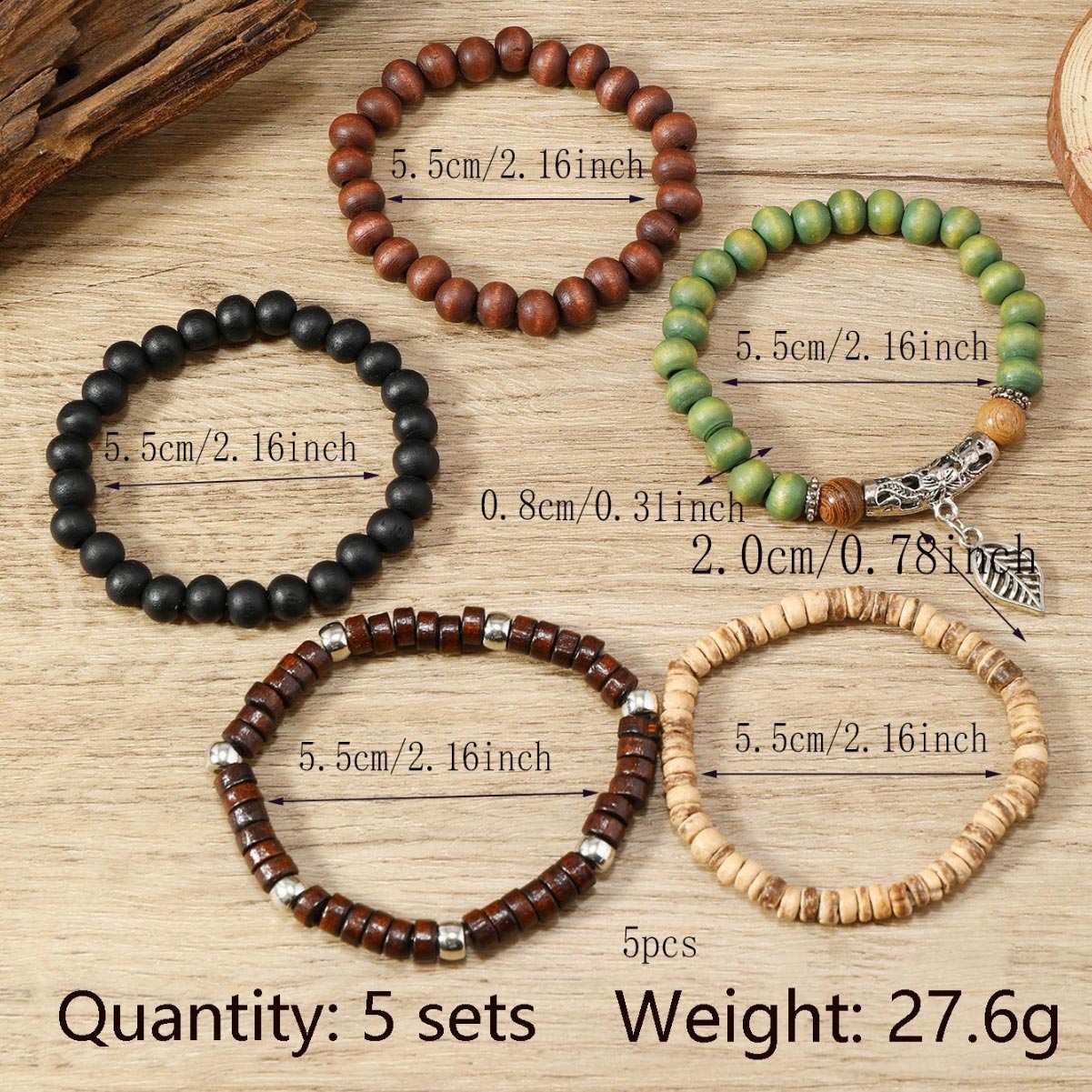Dark Coffee jewelry,Plants jewelry,Leaf Dark Coffee Wood Beaded Bracelet Set