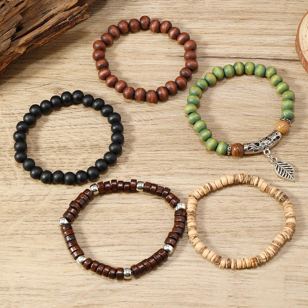 Dark Coffee jewelry,Plants jewelry,Leaf Dark Coffee Wood Beaded Bracelet Set