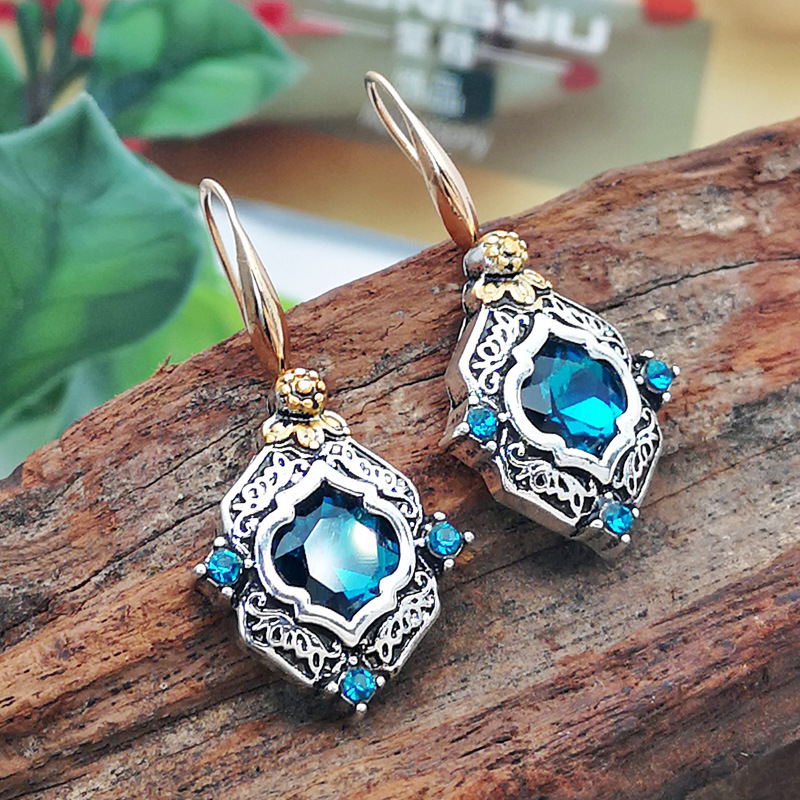 Sky Blue Rhinestone Alloy Material Earrings