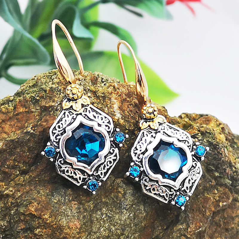 Sky Blue Rhinestone Alloy Material Earrings