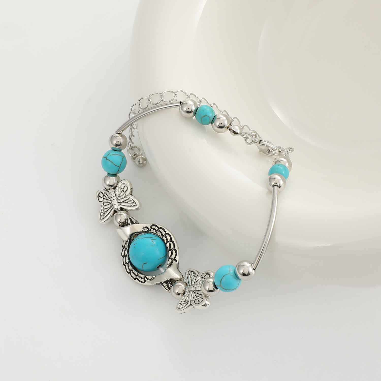 Silver jewelry,Animal Print jewelry,Butterfly Silver Turtle Alloy Turquoise Bracelet