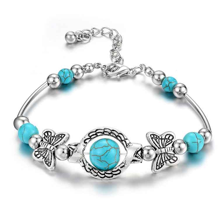 Silver jewelry,Animal Print jewelry,Butterfly Silver Turtle Alloy Turquoise Bracelet