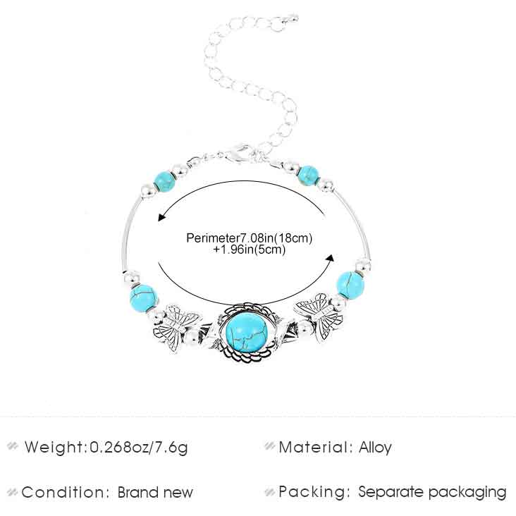 Silver jewelry,Animal Print jewelry,Butterfly Silver Turtle Alloy Turquoise Bracelet