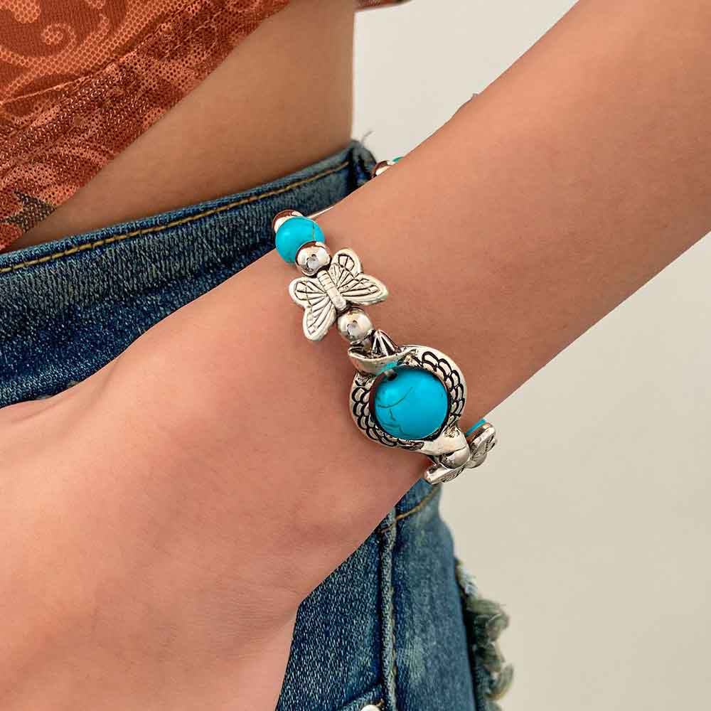 Silver jewelry,Animal Print jewelry,Butterfly Silver Turtle Alloy Turquoise Bracelet