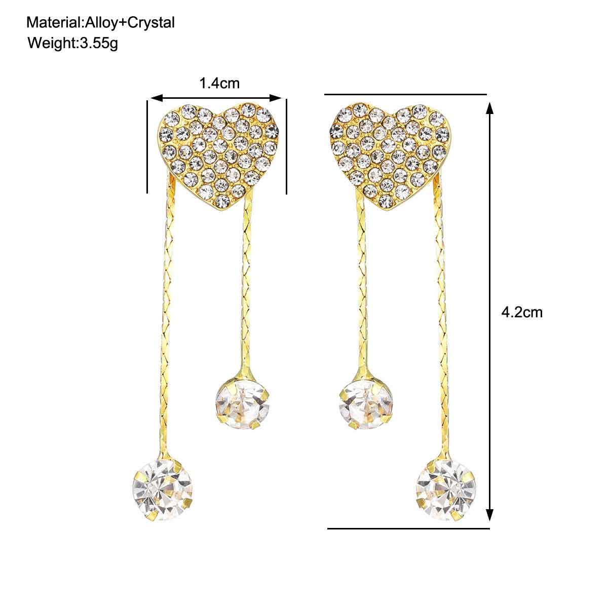 Golden jewelry,Heart jewelry,Heart Design Golden Alloy Rhinestones Earrings