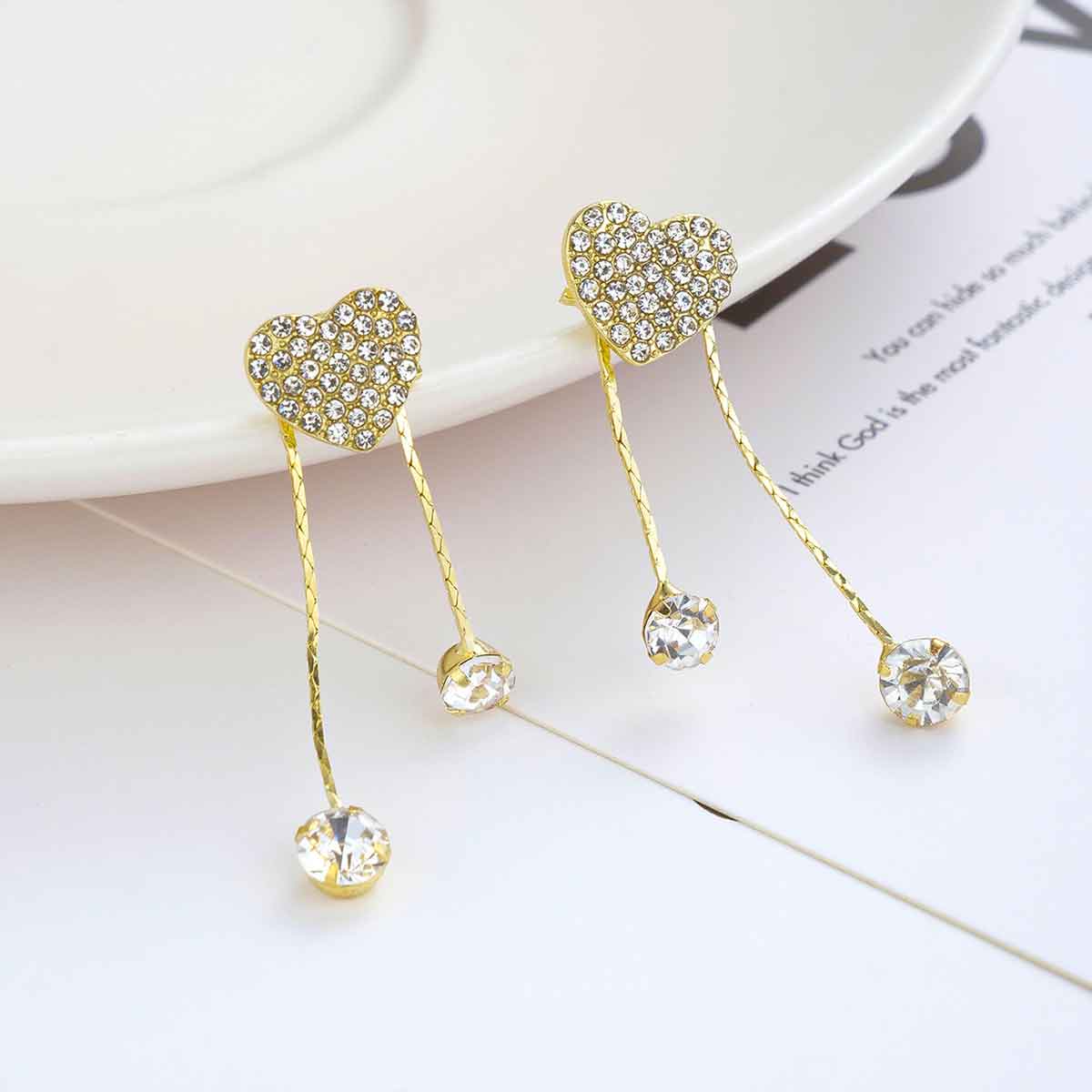 Golden jewelry,Heart jewelry,Heart Design Golden Alloy Rhinestones Earrings