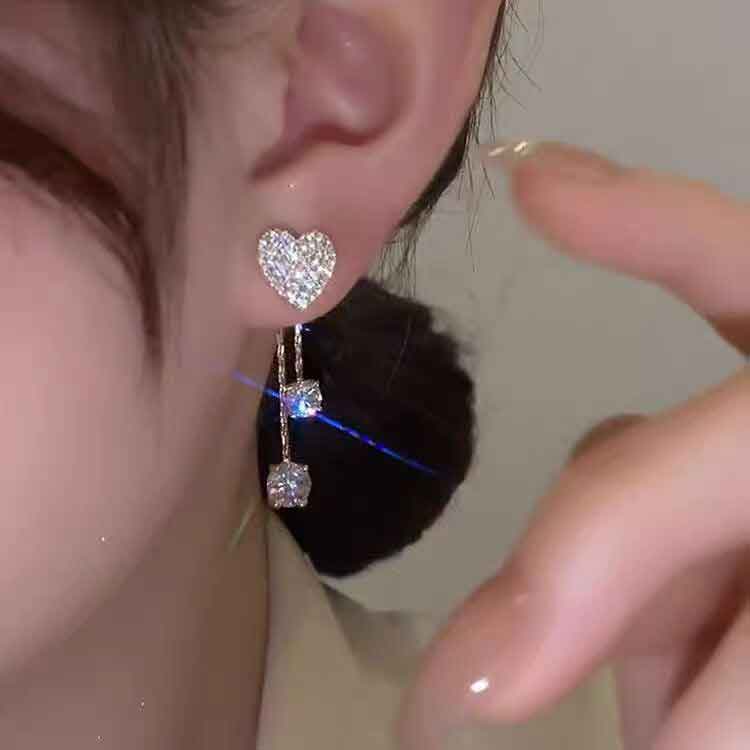 Golden jewelry,Heart jewelry,Heart Design Golden Alloy Rhinestones Earrings