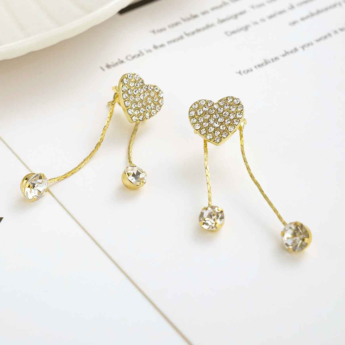 Golden jewelry,Heart jewelry,Heart Design Golden Alloy Rhinestones Earrings