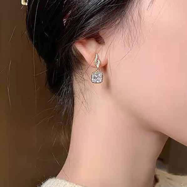 Golden jewelry,Golden Color Square Alloy Detail Earrings