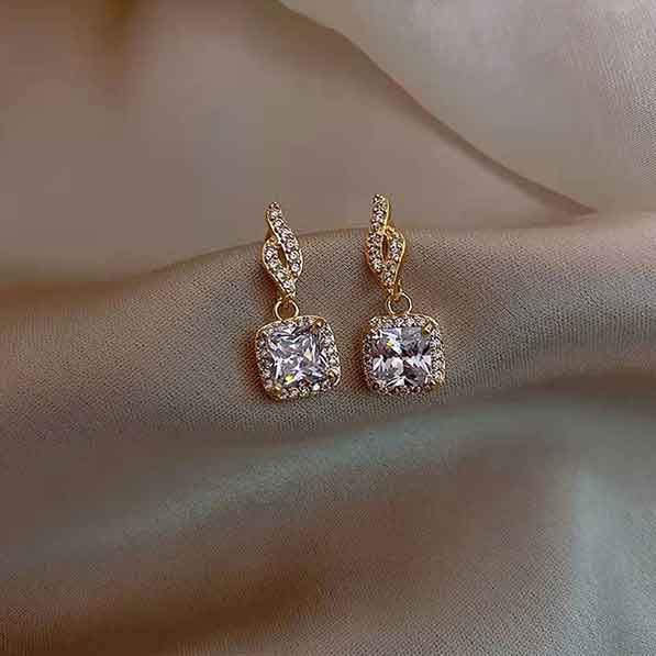 Golden jewelry,Golden Color Square Alloy Detail Earrings