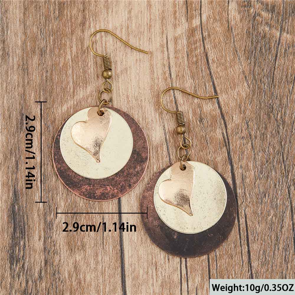 Dark Coffee jewelry,Heart jewelry,Geometric jewelry,Heart Dark Coffee Alloy Round Earrings