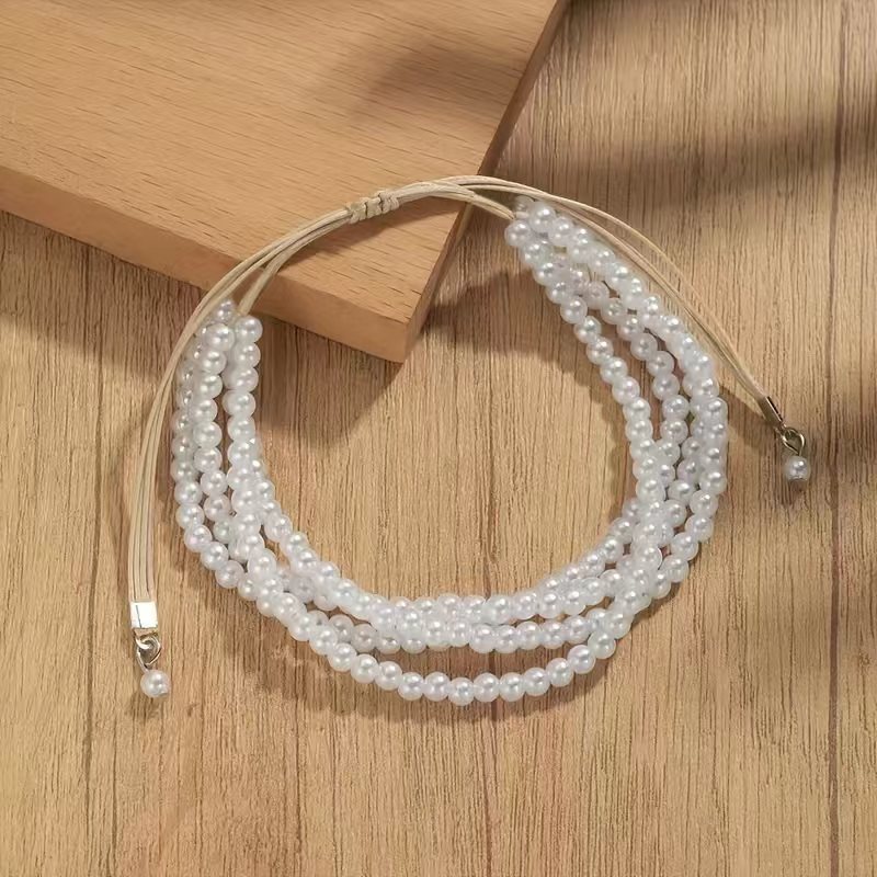 White jewelry,Geometric jewelry,White Beaded Design Pearl Layered Bracelet