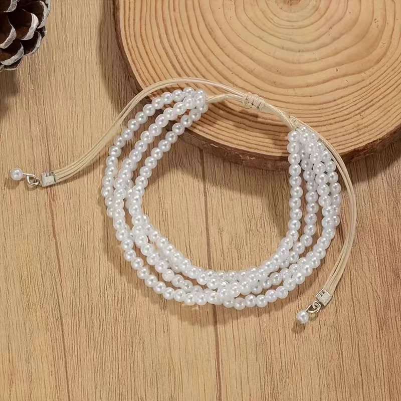 White jewelry,Geometric jewelry,White Beaded Design Pearl Layered Bracelet