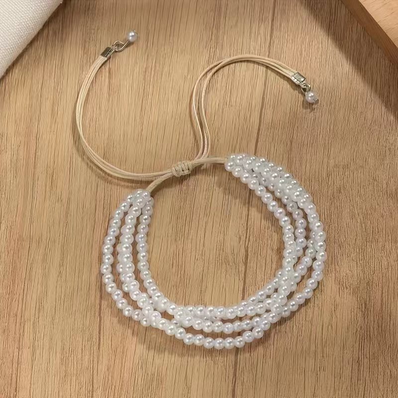 White jewelry,Geometric jewelry,White Beaded Design Pearl Layered Bracelet