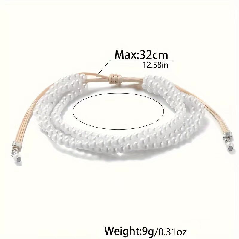 White jewelry,Geometric jewelry,White Beaded Design Pearl Layered Bracelet
