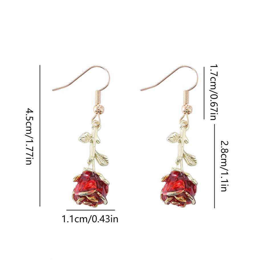 Red jewelry,Plants jewelry,Floral jewelry,Rose Red Alloy Floral Plants Earrings