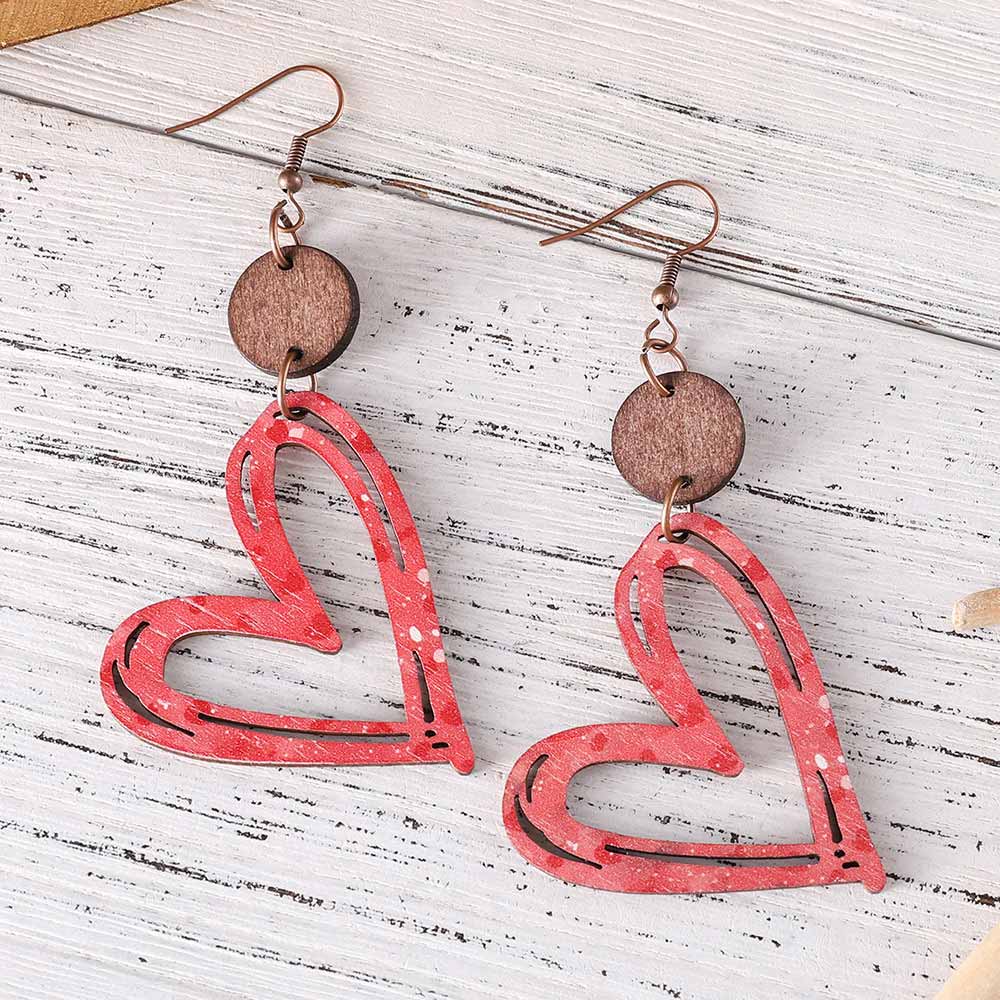 Coral jewelry,Heart jewelry,Heart Design Hollow Coral Wood Earrings