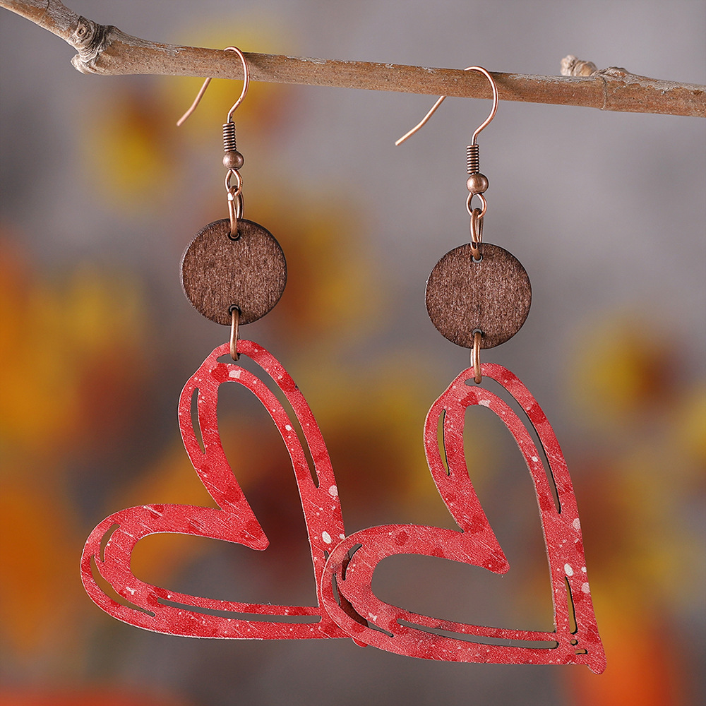 Coral jewelry,Heart jewelry,Heart Design Hollow Coral Wood Earrings