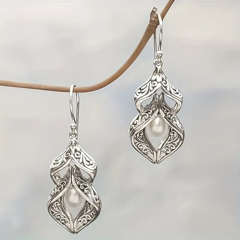 Silver jewelry,Alloy Detail Geometric Pearl Silver Earrings