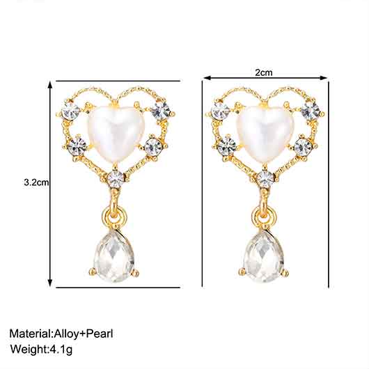 White jewelry,White Pearl Alloy Detail Rhinestone Earrings