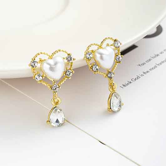 White jewelry,White Pearl Alloy Detail Rhinestone Earrings