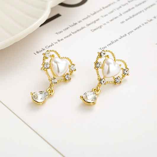 White jewelry,White Pearl Alloy Detail Rhinestone Earrings
