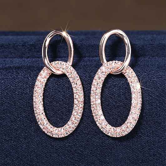 Golden jewelry,Geometric jewelry,Oval Golden Copper Geometric Zircon Earrings