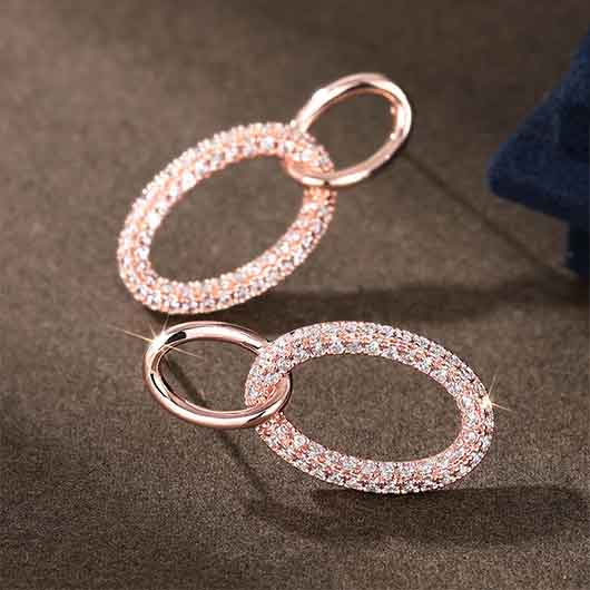 Golden jewelry,Geometric jewelry,Oval Golden Copper Geometric Zircon Earrings