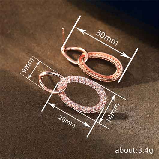 Golden jewelry,Geometric jewelry,Oval Golden Copper Geometric Zircon Earrings