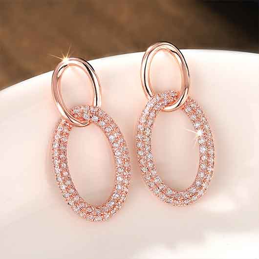 Golden jewelry,Geometric jewelry,Oval Golden Copper Geometric Zircon Earrings