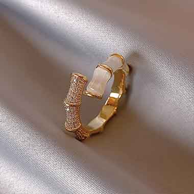 Golden jewelry,Geometric jewelry,Golden Zircon Geometric Alloy Bamboo Ring