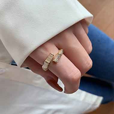 Golden jewelry,Geometric jewelry,Golden Zircon Geometric Alloy Bamboo Ring