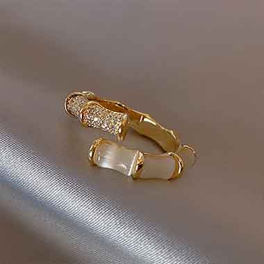 Golden jewelry,Geometric jewelry,Golden Zircon Geometric Alloy Bamboo Ring