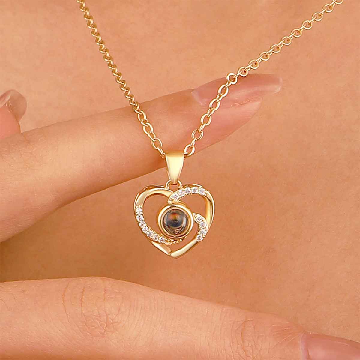 Golden jewelry,Heart jewelry,Heart Design Golden Alloy Rhinestones Necklace