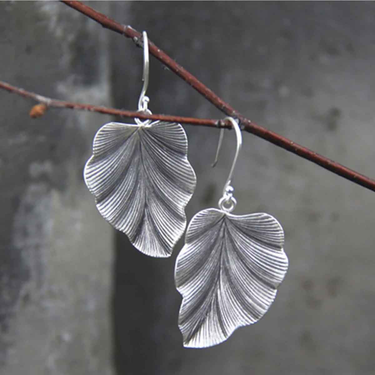 Silver jewelry,Plants jewelry,Leaf Design Silver Alloy Plant Earrings