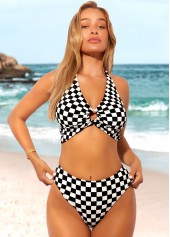 Rotita-Bikini-Set mit hohem Bund und kariertem Farbblock-Print