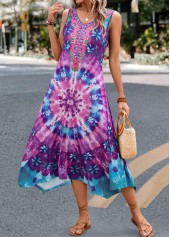 Purple dresses,Tie Dye dresses,Dot dresses,Geometric dresses,Floral dresses,Vacation dresses,Vacation dresses,ROTITA Handkerchief Hem Tie Dye Print Purple Dress