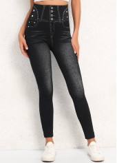 Black bottoms,Plain Color bottoms,Black High Waisted Elastic Waist Ankle Length Leggings