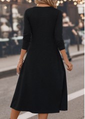 Black dresses,Plaid dresses,Geometric dresses,Striped dresses,Party dresses,Elegant dresses,Button Plaid Black Round Neck Dress