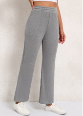 Grey bottoms,Plain Color bottoms,Grey Elastic Waist High Waisted Pants