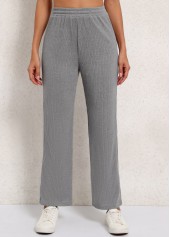 Grey bottoms,Plain Color bottoms,Grey Elastic Waist High Waisted Pants