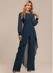 Peacock Blue jumpsuits&rompers,Plain Color jumpsuits&rompers,ROTITA Patchwork Peacock Blue Long Scoop Neck Jumpsuit