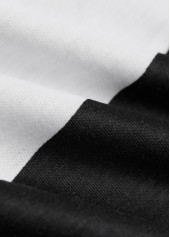 Black tops,White tops,Geometric tops,Striped tops,ROTITA Button Geometric Print Black V Neck T Shirt