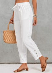 White bottoms,Plain Color bottoms,Pocket White Elastic Waist High Waisted Pants