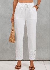 White bottoms,Plain Color bottoms,Pocket White Elastic Waist High Waisted Pants