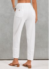 White bottoms,Plain Color bottoms,Pocket White Elastic Waist High Waisted Pants