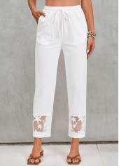 Pocket White Elastic Waist High Waisted Pants