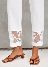 White bottoms,Plain Color bottoms,Pocket White Elastic Waist High Waisted Pants